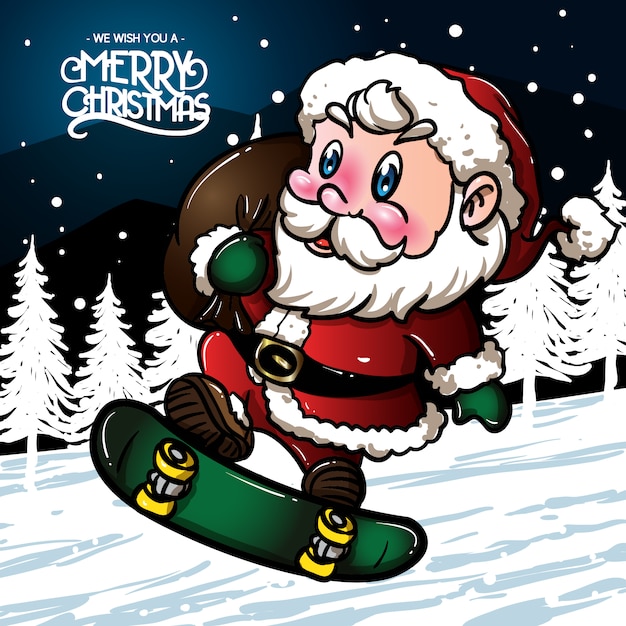 Download Santa claus playing skateboard greeting christmas | Premium Vector