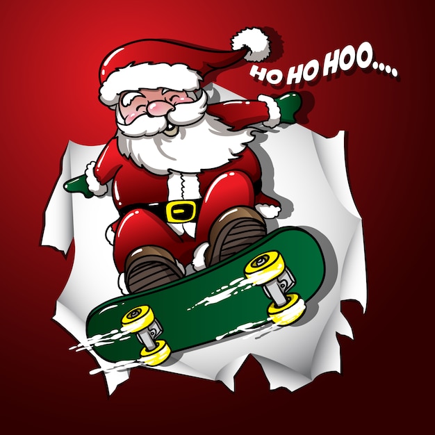 Download Santa claus playing skateboard greeting christmas | Premium Vector