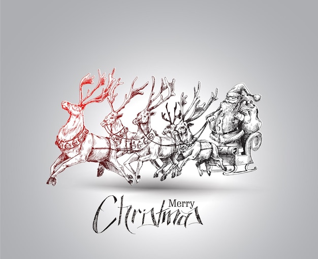 Premium Vector | Santa Claus Rides Reindeer Sleigh Flying Vector Design.