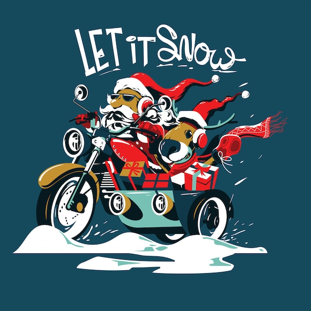 Download Santa claus riding motorcycle with a side car, a sack of ...