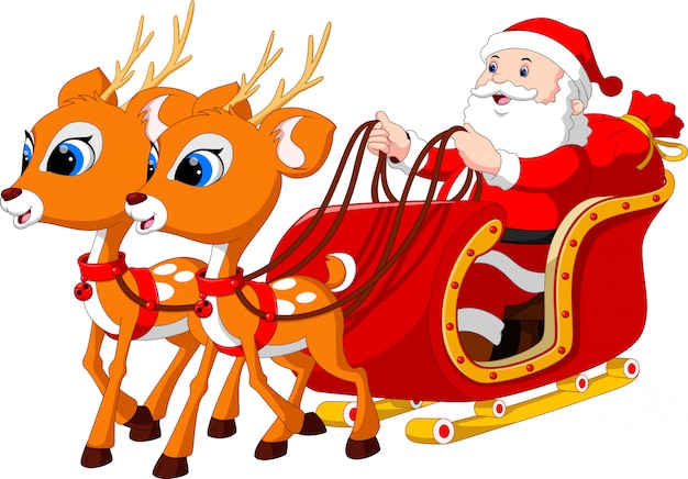 Premium Vector | Santa claus riding a sleigh pulled by reindeer