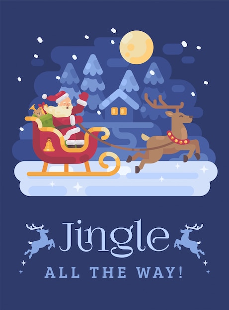 Download Santa claus riding in a sleigh with reindeer | Premium Vector