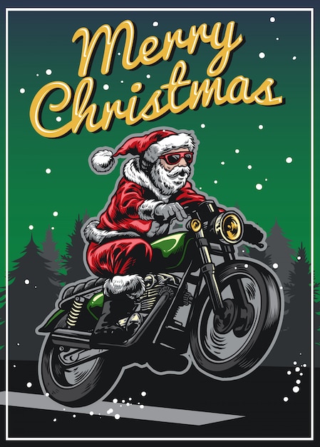 Download Santa claus riding vintage motorcycle | Premium Vector