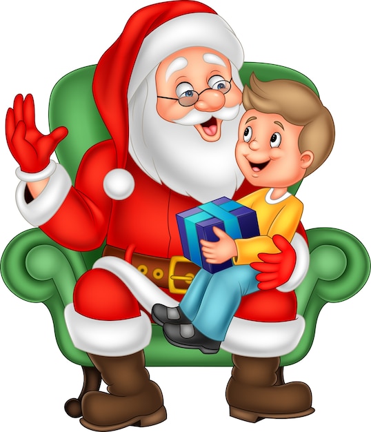 Premium Vector | Santa claus sitting with a little cute boy