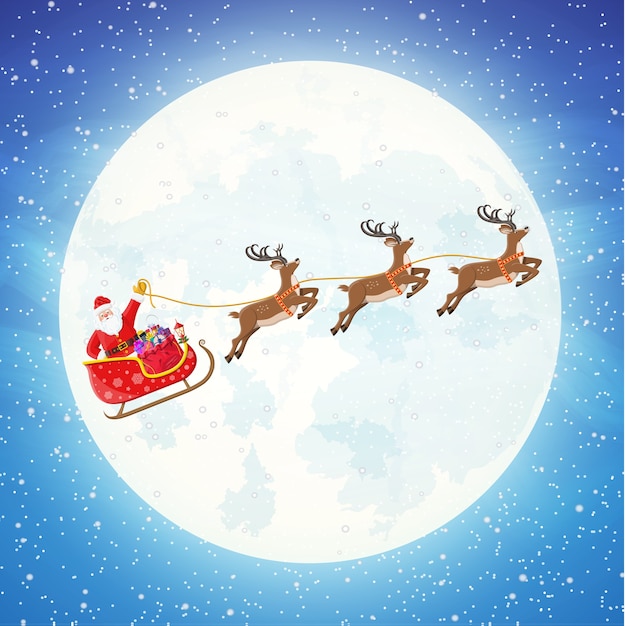 Premium Vector | Santa claus on sleigh full of gifts and his reindeers ...