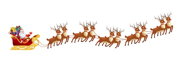 Premium Vector | Santa claus in sleigh with reindeers on on white ...