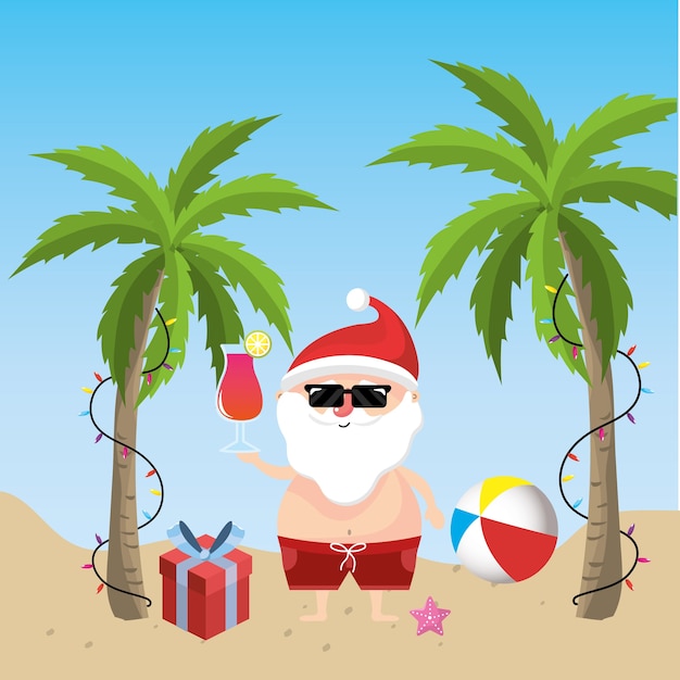Download Santa claus in the summer holiday vacation | Premium Vector