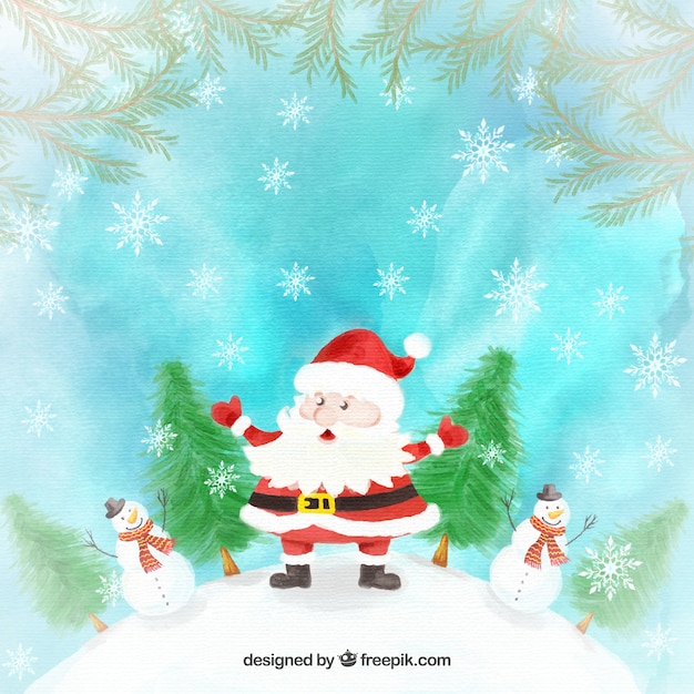 Santa claus watercolor with trees background Vector | Free Download