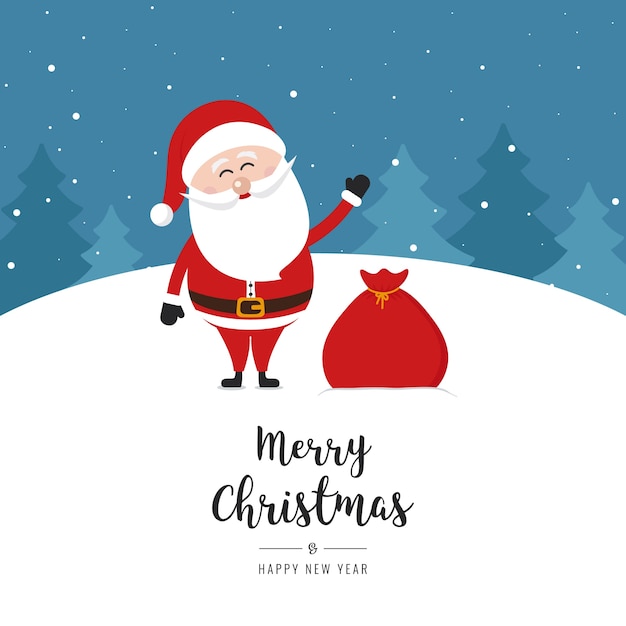 Premium Vector | Santa claus wave merry christmas gretting text snow ...