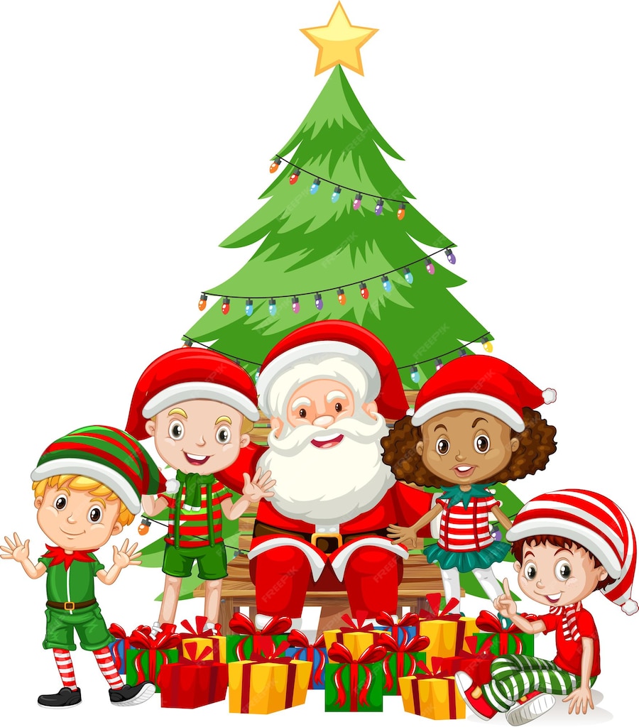 Free Vector | Santa claus with children wear christmas costume cartoon ...