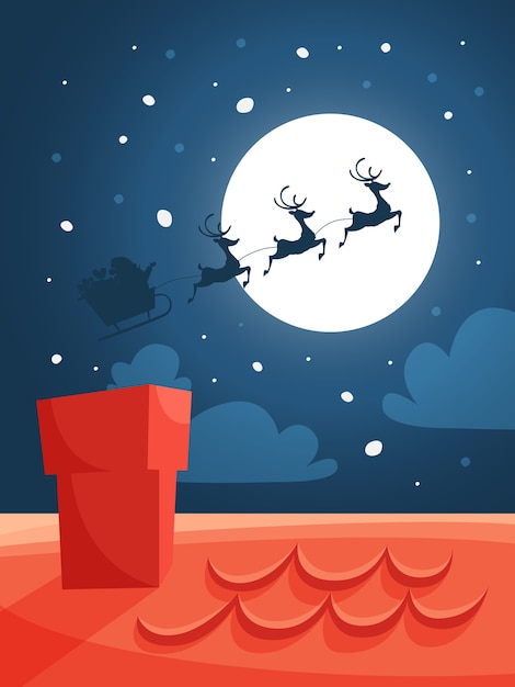 Premium Vector | Santa flying in sleigh with bag full of ...