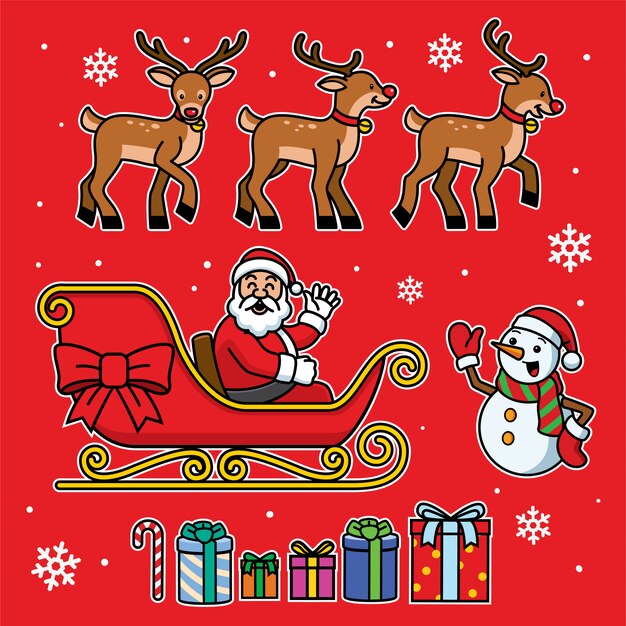 Premium Vector | Santa sleigh set with cartoon style