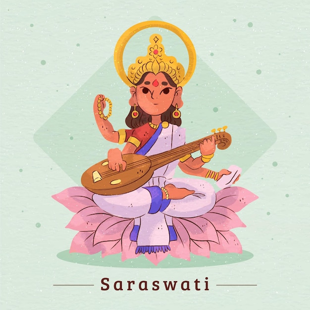 楽器を演奏するサラスワティの女神 無料のベクター
