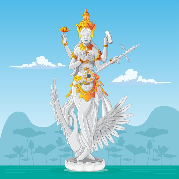 サラスワティ像 知識のヒンドゥー教の女神 プレミアムベクター