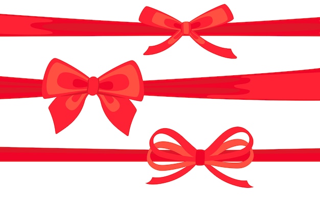 Download Premium Vector | Satin ribbon red decorated with bows flat set. valentine day or wedding or ...