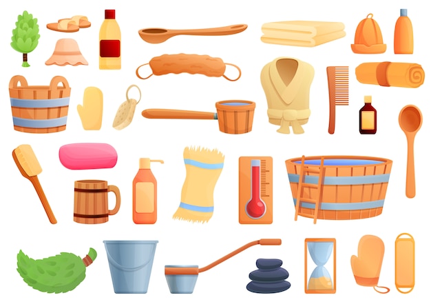 Premium Vector | Sauna set, cartoon style