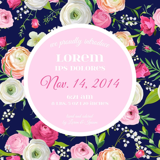Save the date card with blossom pink flowers. wedding invitation, anniversary party, rsvp, baby show