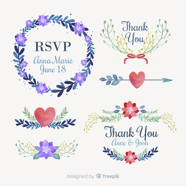 Save the date decorative element collection Free Vector