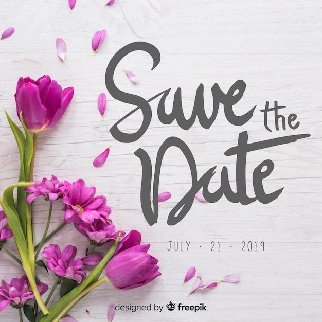 Free Vector Save The Date Lettering On Photo Background