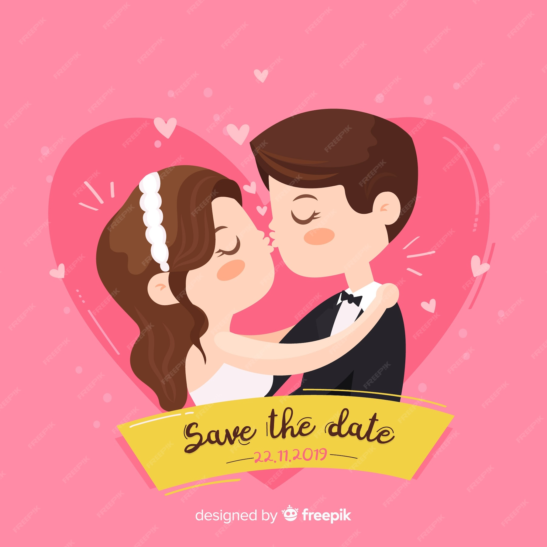 Free Vector | Save the date pink background with cute couple