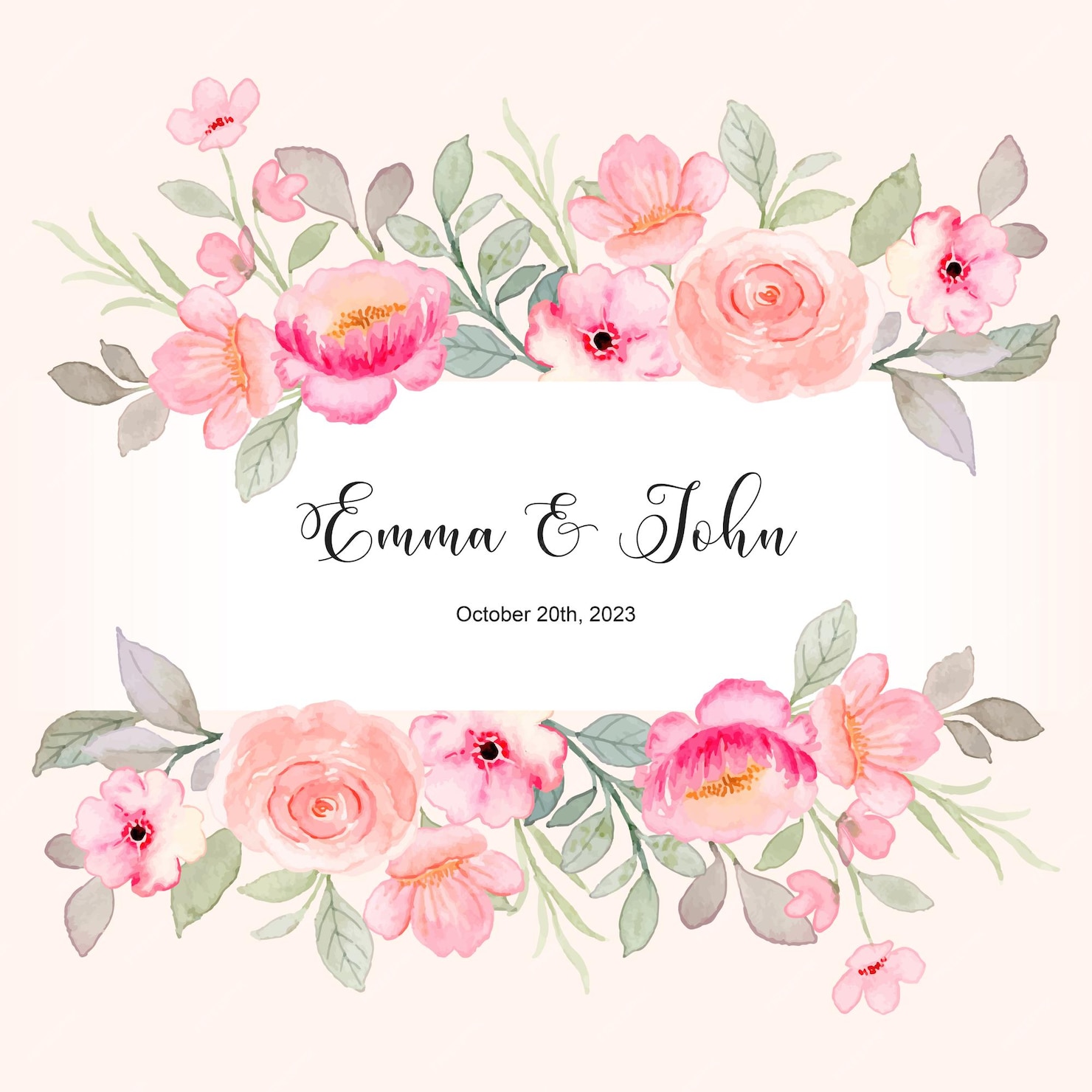 Premium Vector | Save the date pink rose flower border with watercolor
