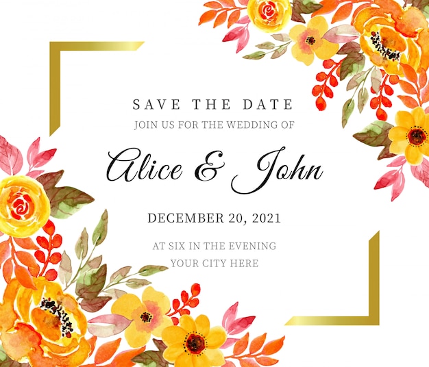 Premium Vector Save The Date Yellow Floral Wedding Invitation Card Template