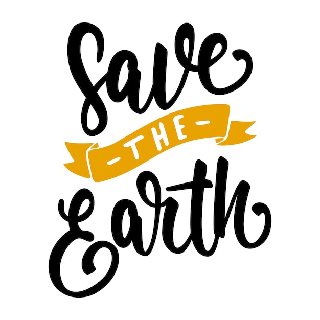 Premium Vector | Save the earth lettering ribbon banner badge