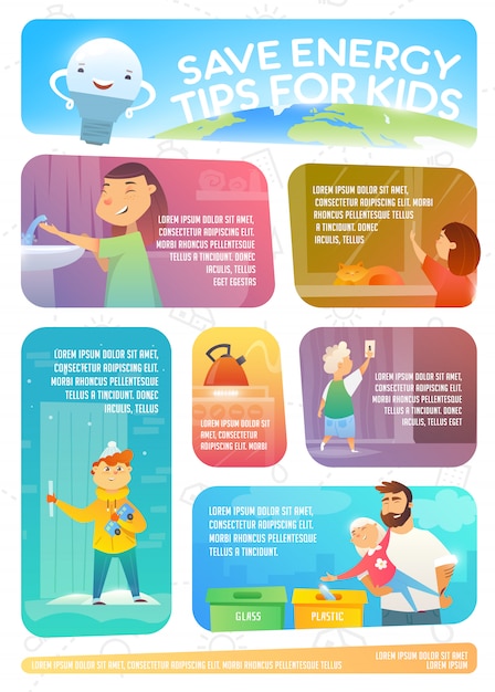 Premium Vector | Save energy tips for kids. web infographic about how ...