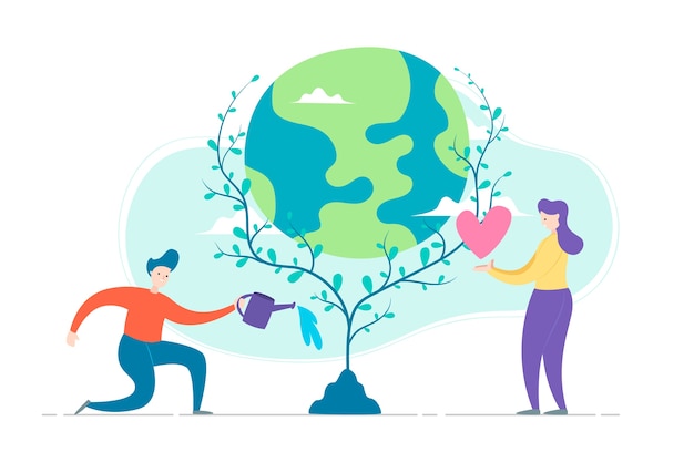 Free Vector | Save the planet concept with people caring for earth