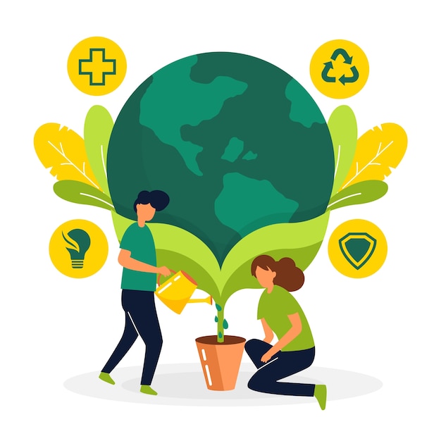 Save the planet concept with people growing the earth | Free Vector