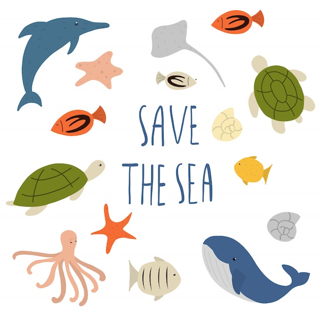 Save the sea and sea animals | Premium Vector