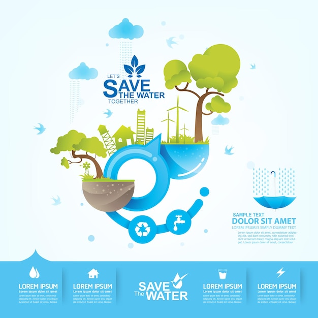 Premium Vector Save The Water Infographic Poster Template