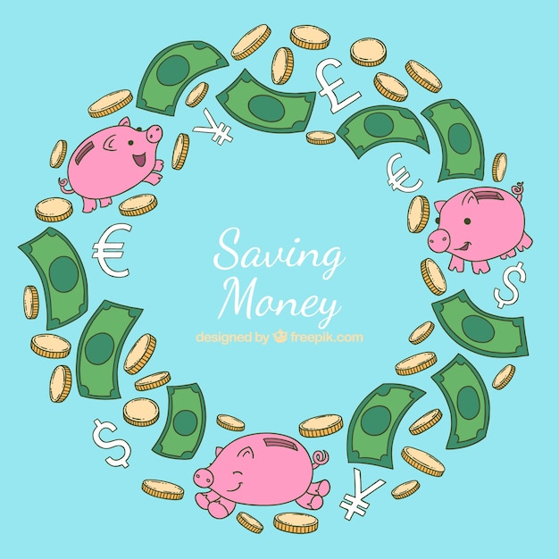 Saving money background with cute\
piggybanks