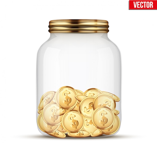 Saving money coin in jar. | Premium Vector