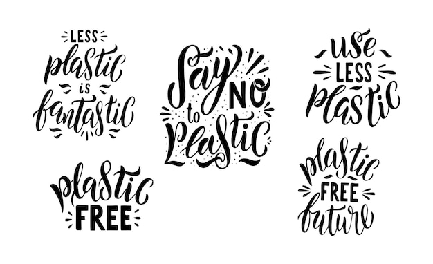 Premium Vector | Say no to plastic lettering set. plastic free quotes ...