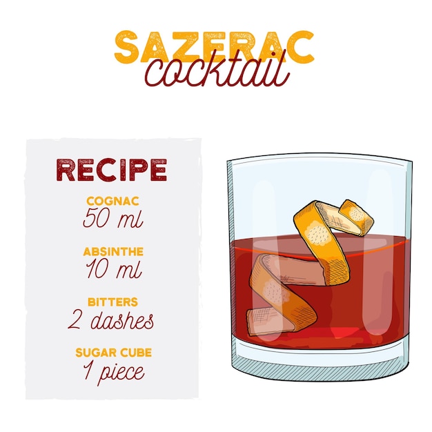 Premium Vector Sazerac cocktail illustration recipe