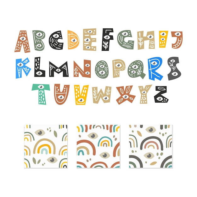 Premium Vector | Scandinavian alphabet and seamless pattern set