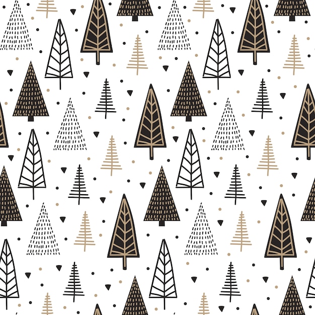 Premium Vector | Scandinavian seamless pattern with christmas tree vintage