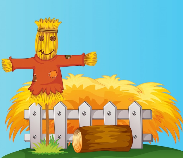 Scarecrow and straw cartoon style | Free Vector