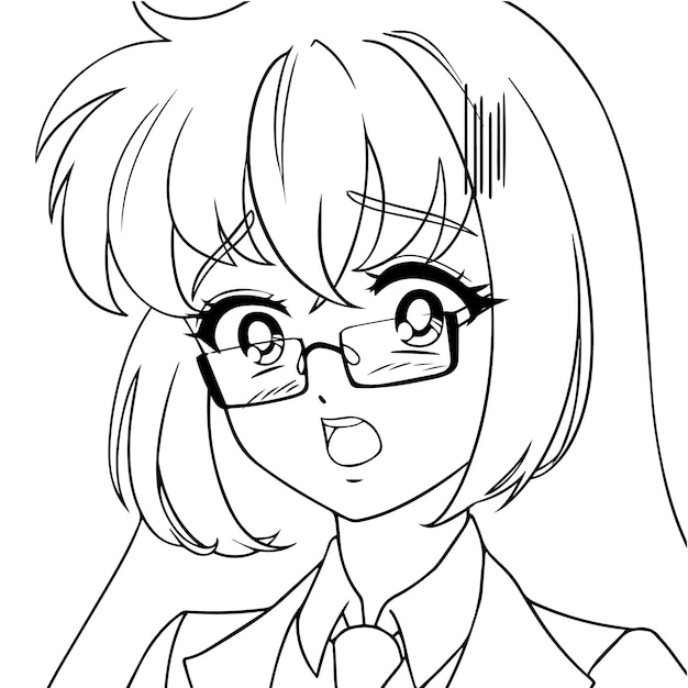 Premium Vector | Scared anime girl wearing glasses. . icon portrait ...