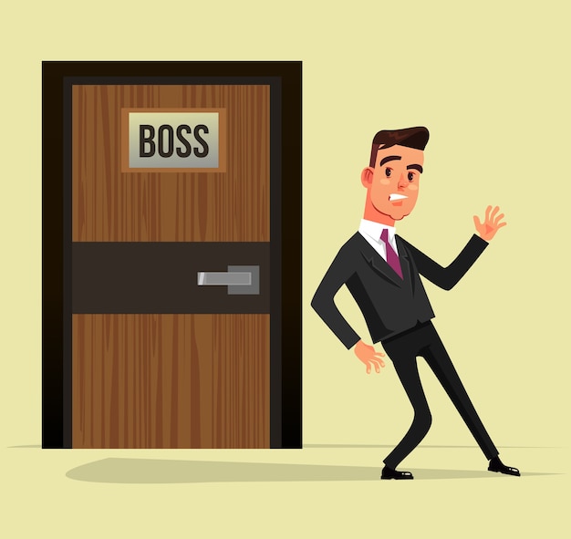 Premium Vector Scared Frightened Office Worker Man Afraid Enter Boss Office Flat Cartoon Illustration