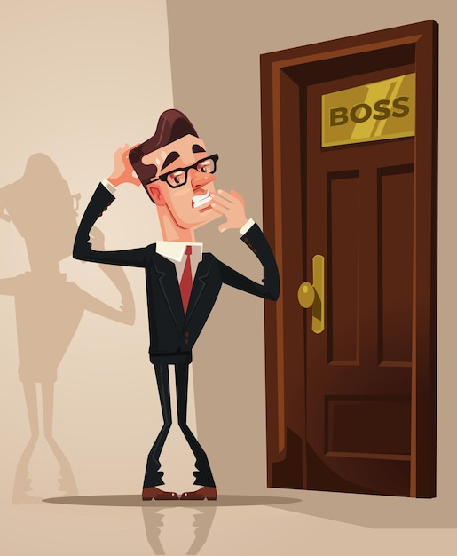 Premium Vector Scared Frightened Office Worker Man Afraid Enter Boss Office Vector Flat Cartoon Illustration