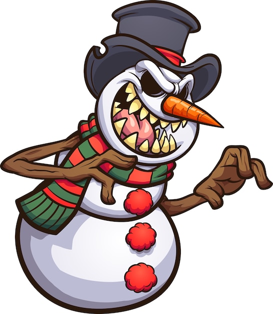 Premium Vector Scary Cartoon Evil Snowman Wearing A Top Hat
