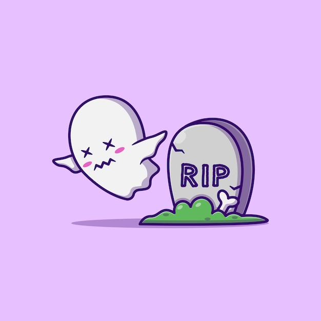 Premium Vector | Scary cute ghost coming out of tombstone