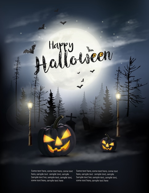 Download Scary halloween background with pumpkins and moon ...