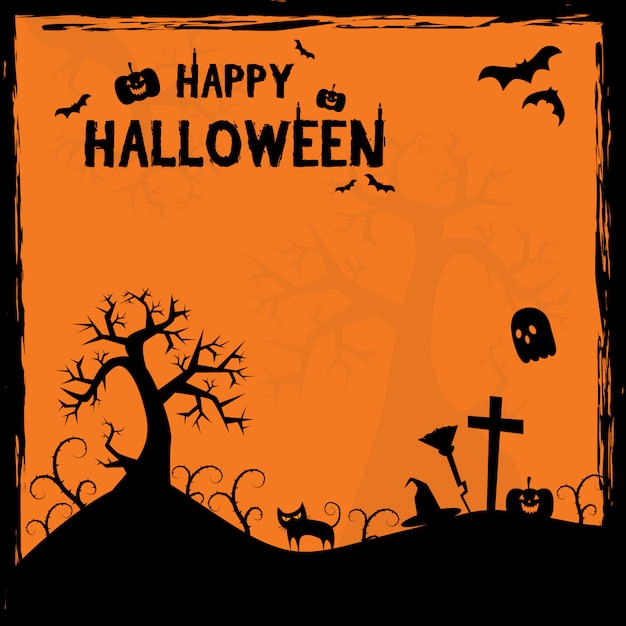 Download Scary halloween silhouette frame cartoon background poster ...