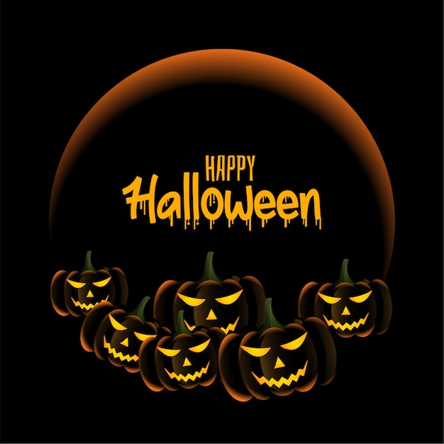 Free Vector Scary Pumpkins On Happy Halloween Greeting Card