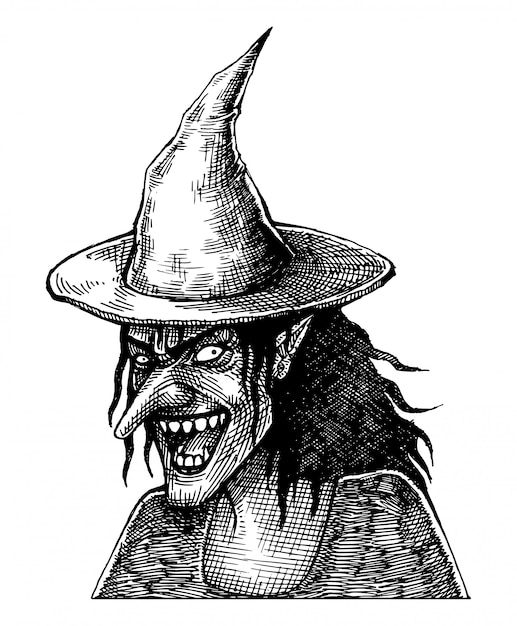 怖い笑顔の魔女 手描き プレミアムベクター