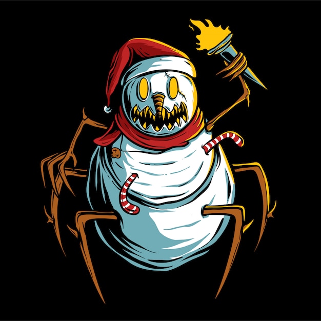 Premium Vector Scary Snowman Holding Torch Illustration