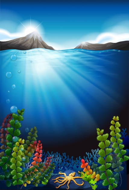 Download Scene background with underwater and mountains | Free Vector